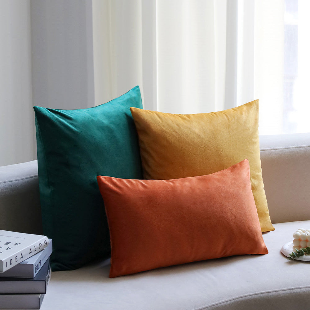 Mixed well colors of green yellow and orange Pack of 3 velvet throw pillow covers and inserts included 3 sizes of 1 of 20"x20", 1 of 18"x18"and 1 of 12"x20", 20x20 inch.