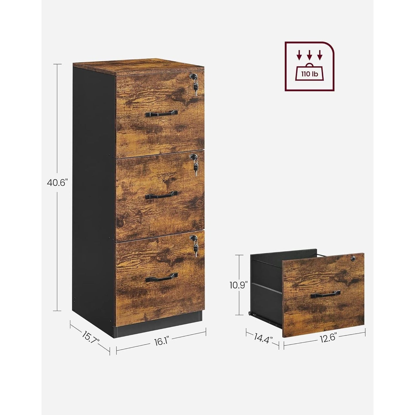 Brown Filing Cabinet With Lock And Printer Stand For Office