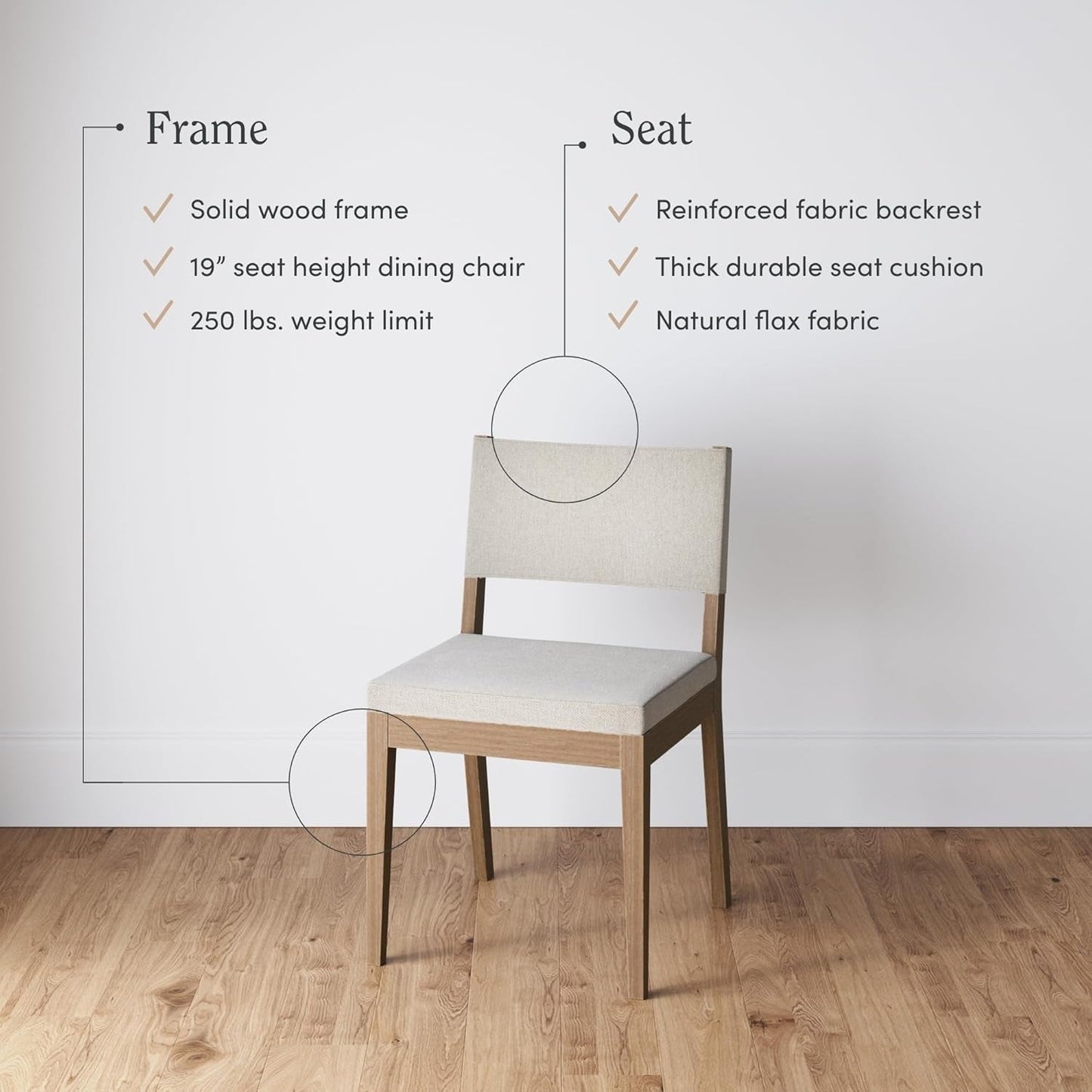 Linus Upholstered Dining Chair With Rubberwood Legs