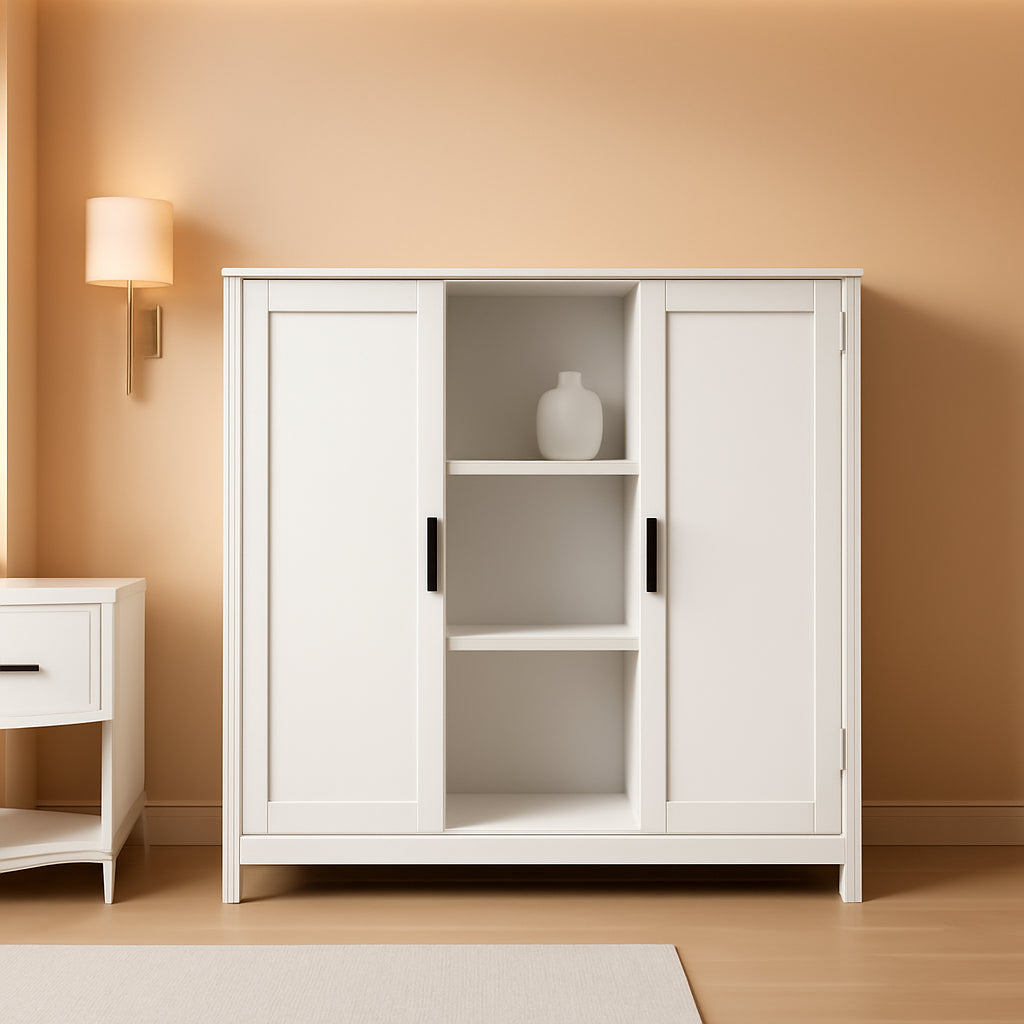 White Storage Cabinet With 2 Doors And 4 Adjustable Shelves
