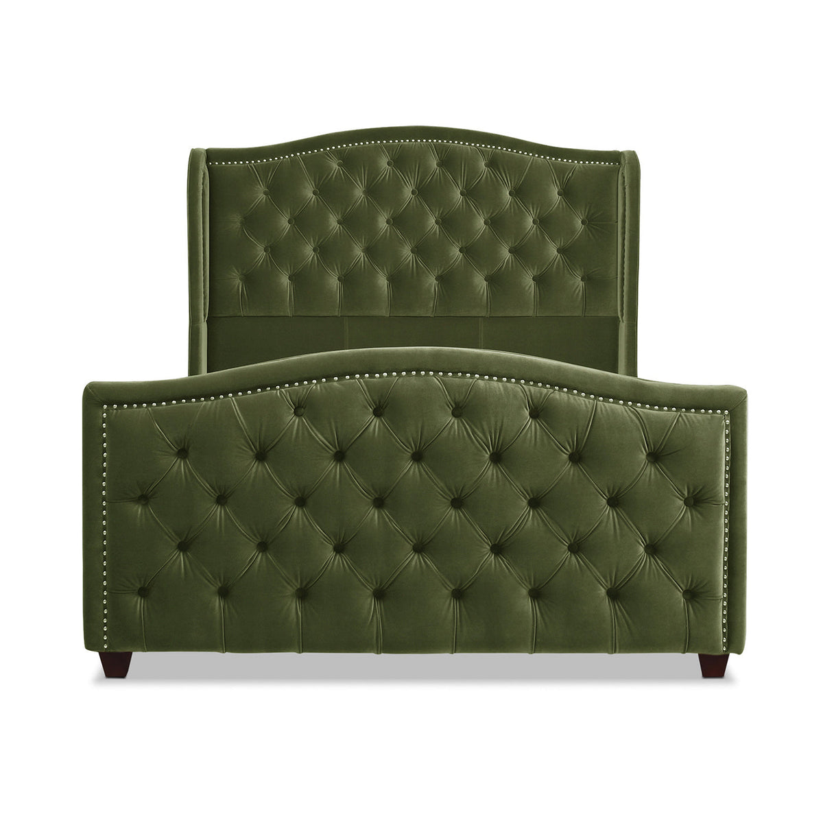 Marcella Upholstered Shelter Headboard Bed Set, Queen, Olive