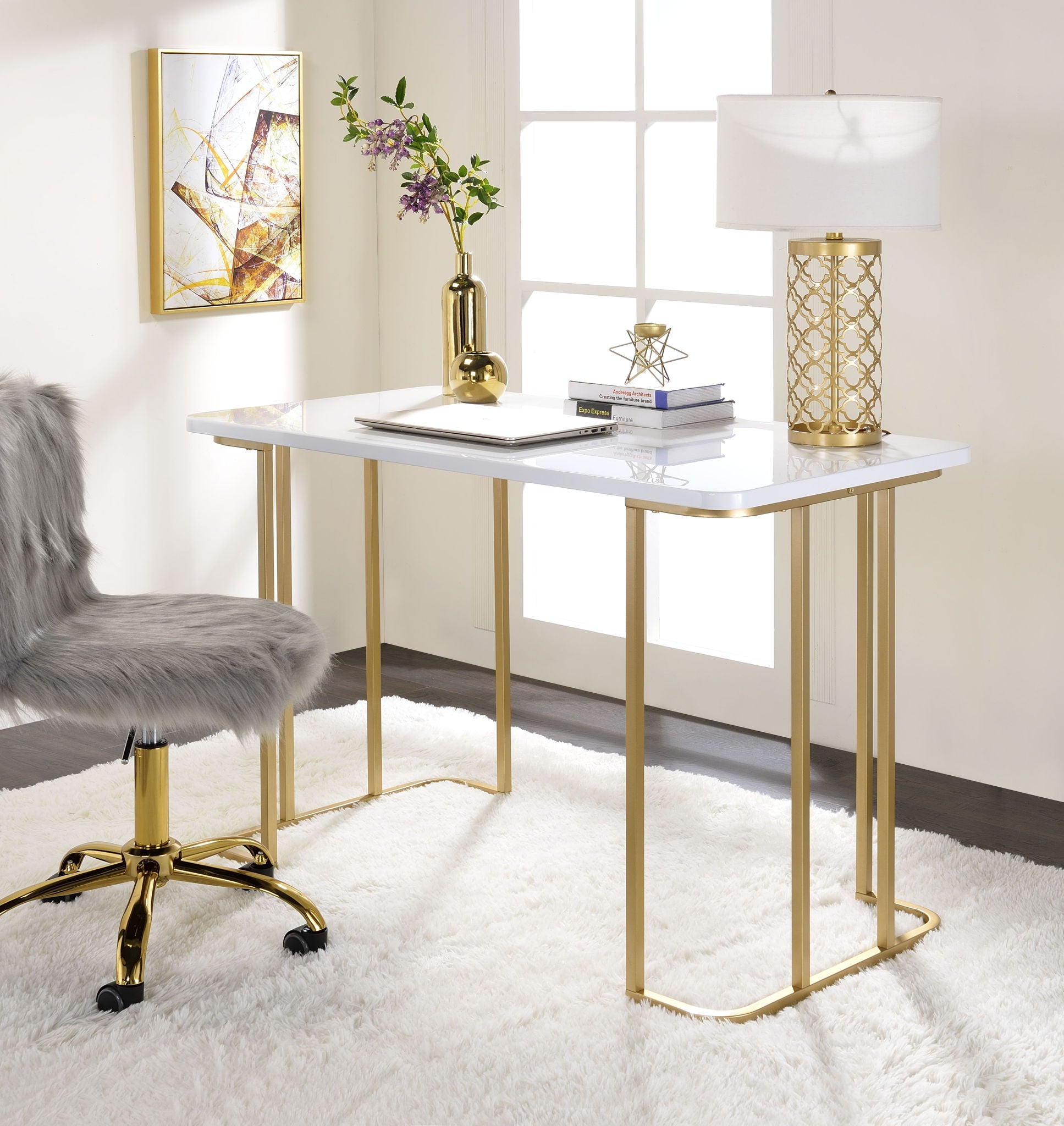 Estie - Writing Desk - White / Gold – Woodcroft Home LLC