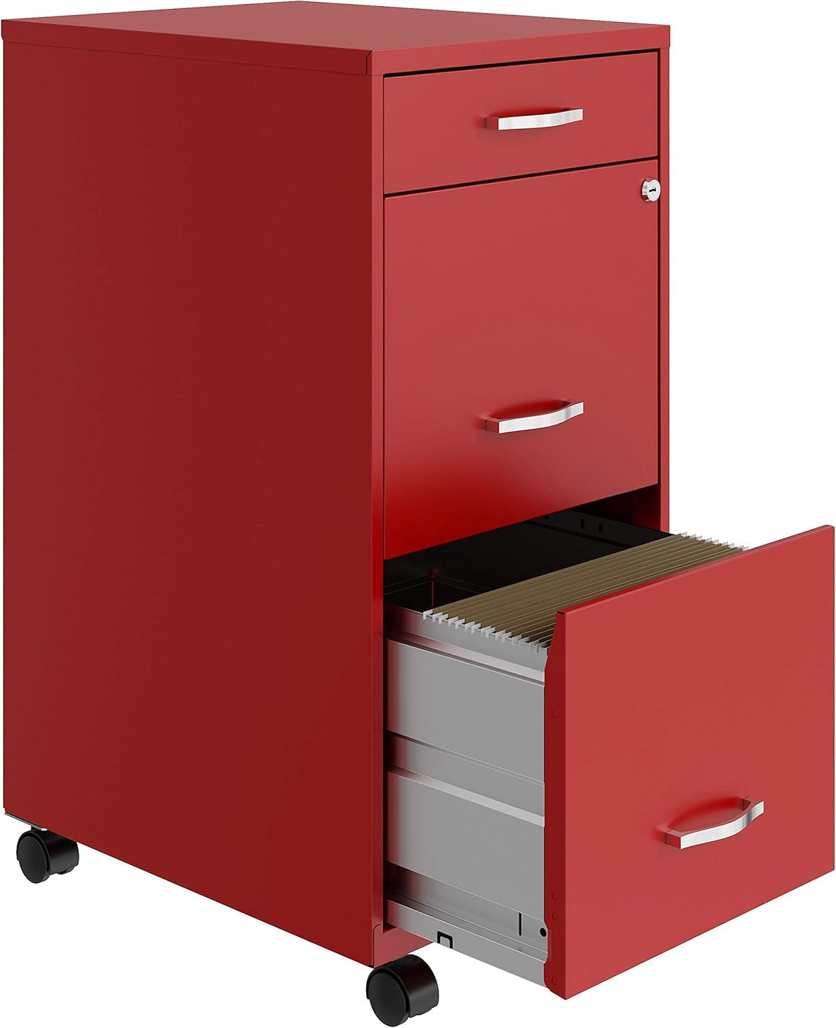 Red Mobile Box File Cabinet 3 Drawer Locking Office Storage