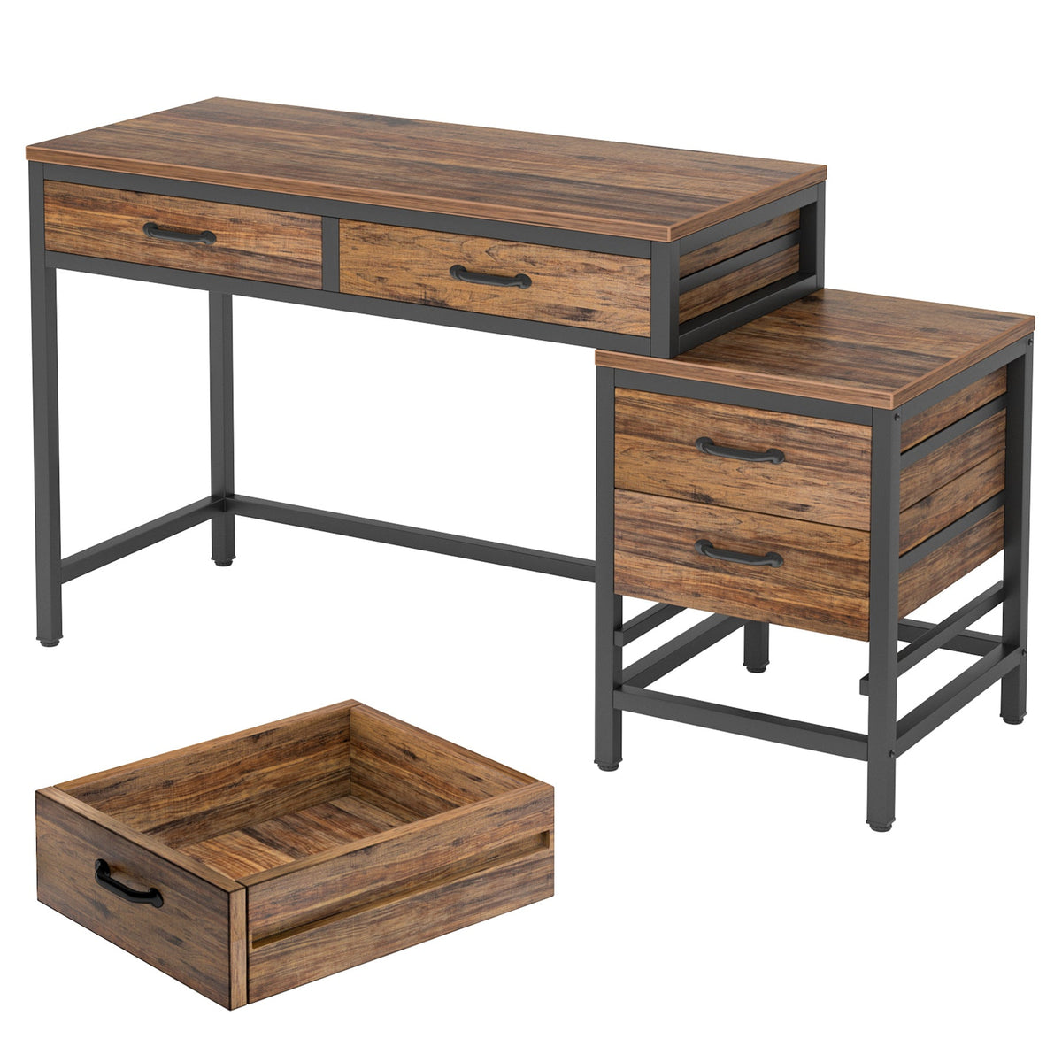 51" Reversible Computer Desk with 5 Drawers and File Cabinet