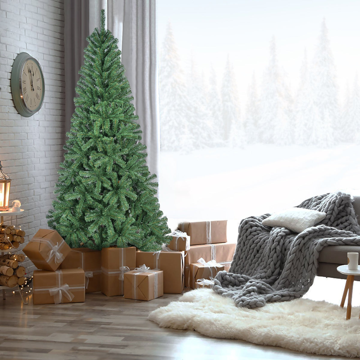 7FT Artificial Christmas Tree with 774 PVC Tips, Hinged Structure & Metal Stand