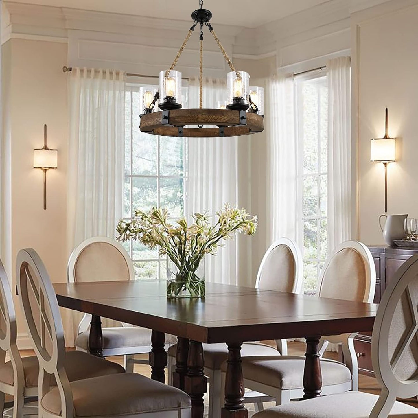 Rustic 6 Light Wagon Wheel Chandelier