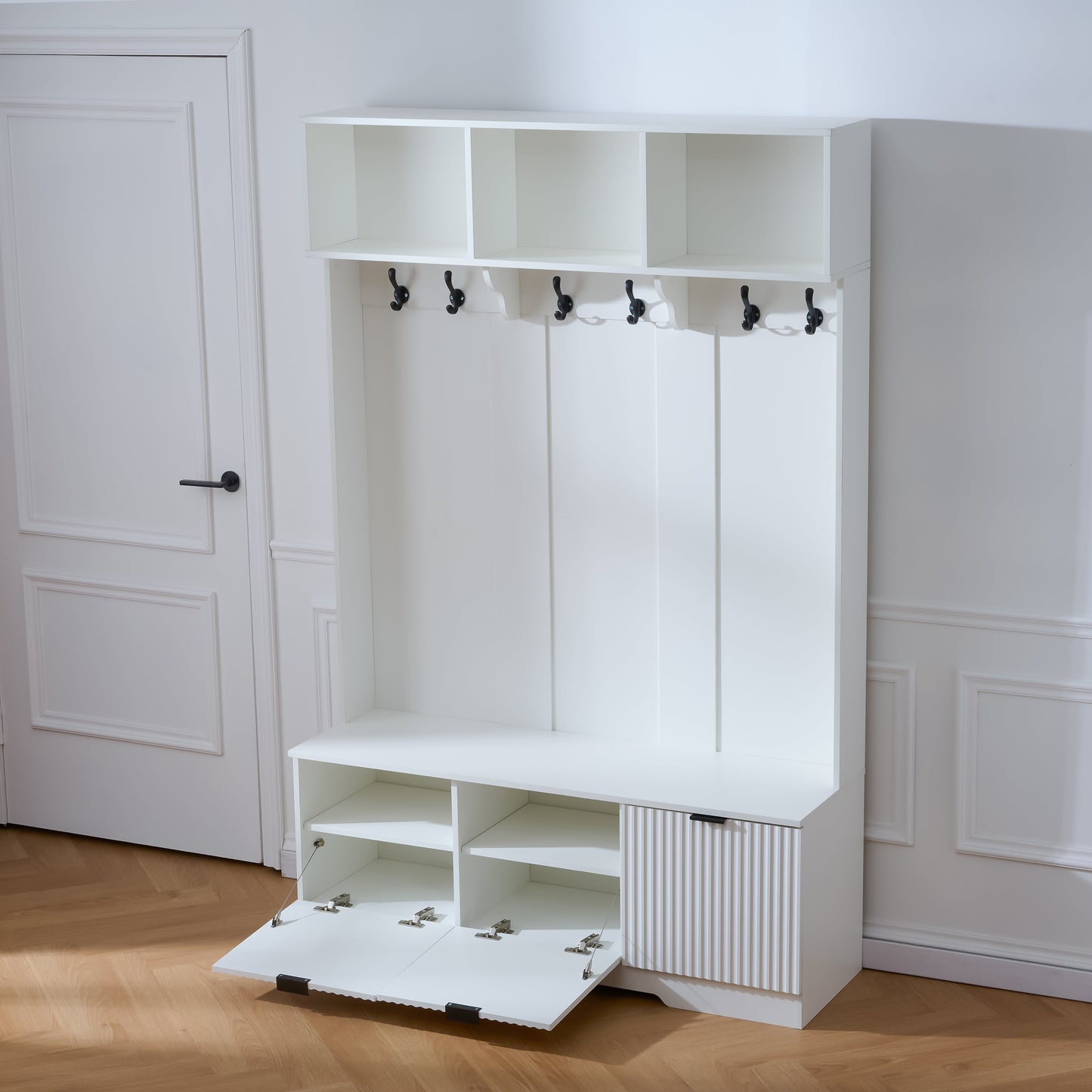 49.6" 5-in-1 Hall Tree with Bench, Shoe Storage & Open Cabinets