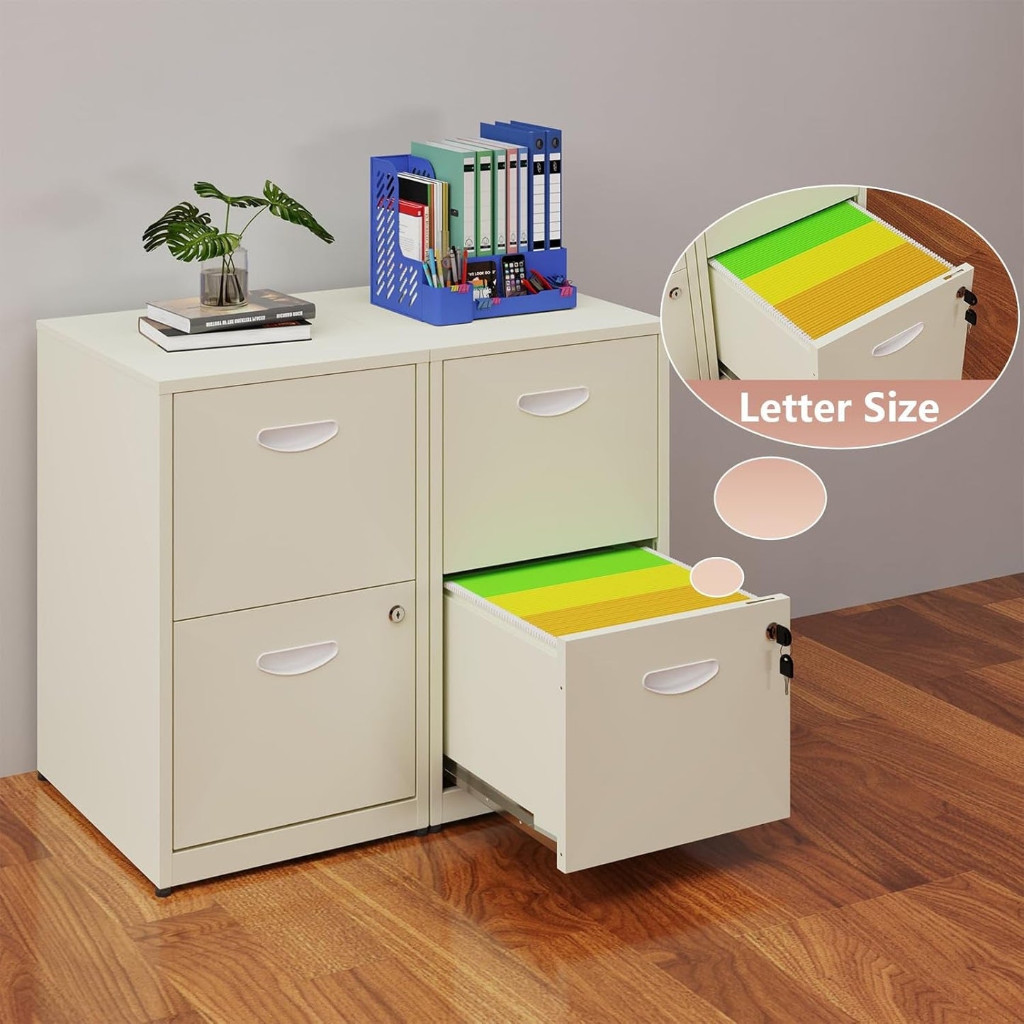Cream Color 2 Drawer File Cabinet With Lock For Letter Size