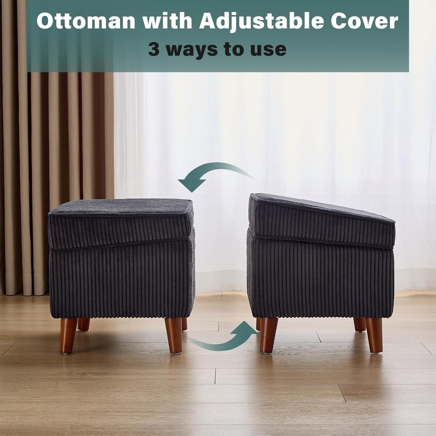 Storage Ottoman With Adjustable Lid Footrest Charcoalgray
