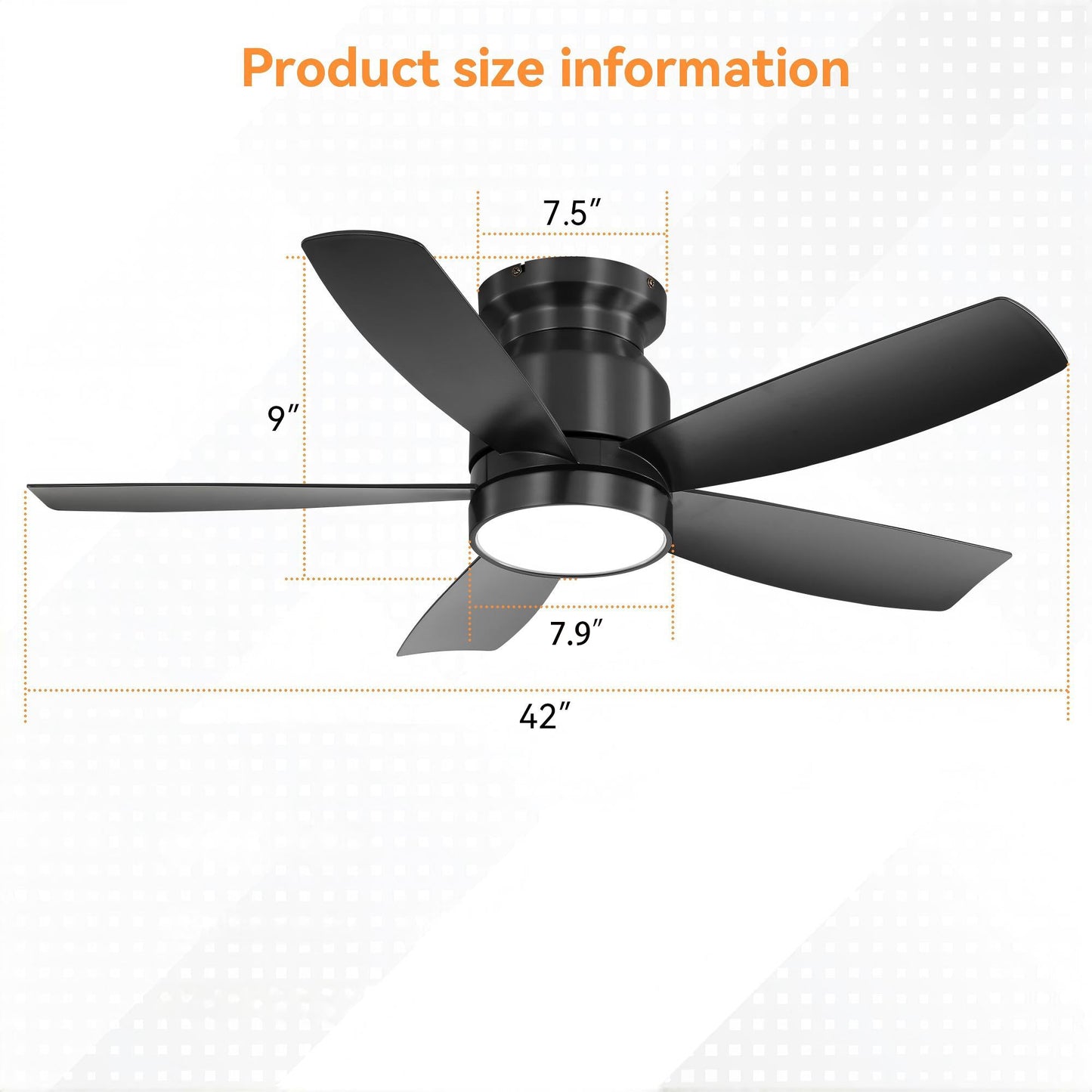 42 Inch Flush Mount Ceiling Fan with LED Light 22W and Remote Control