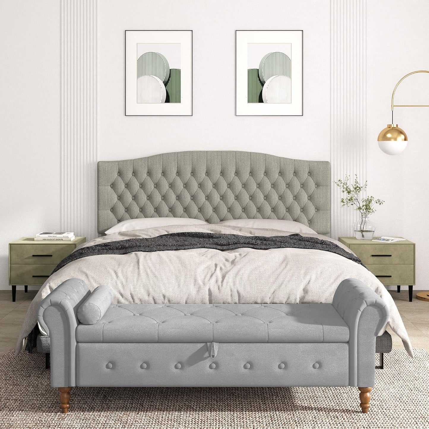 Upholstered King Headboard with Tufted Design and Legs