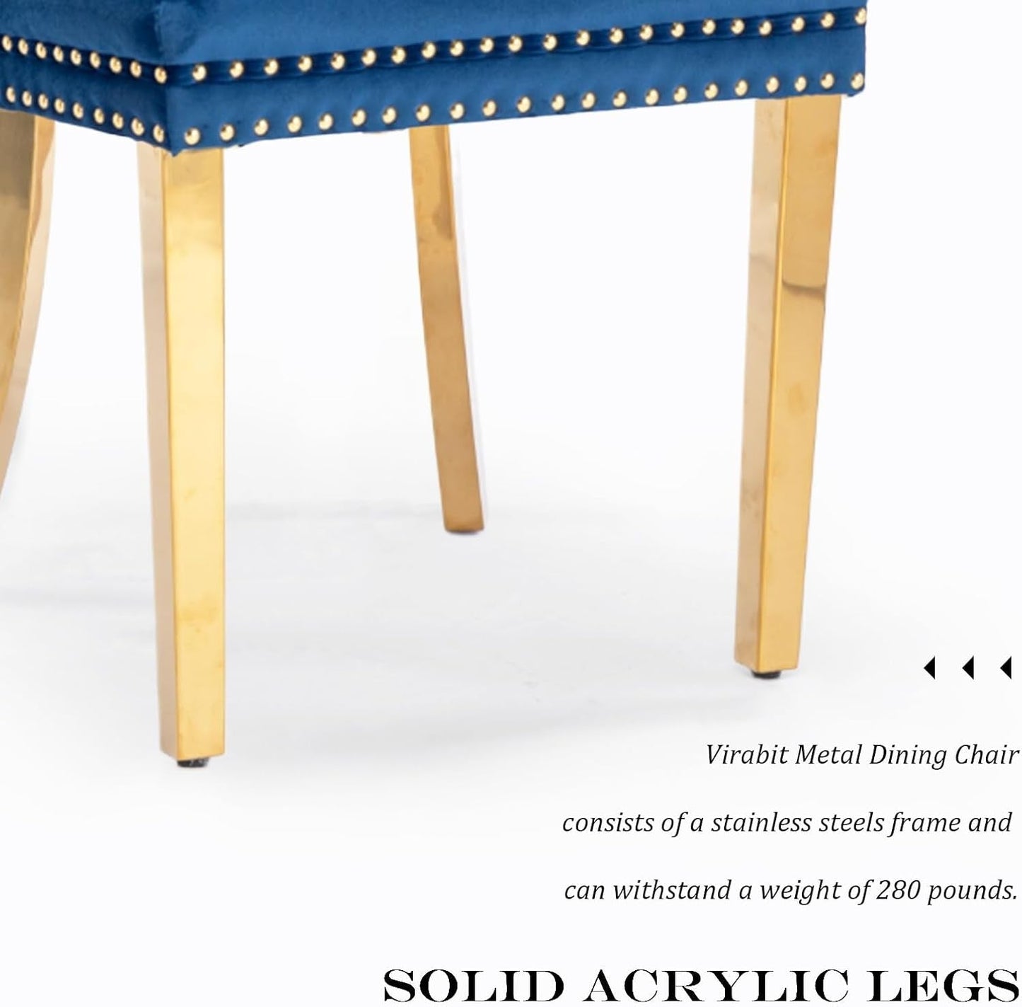 Blue Velvet Dining Chair Set Of 2 With Tufted Nailhead Trim