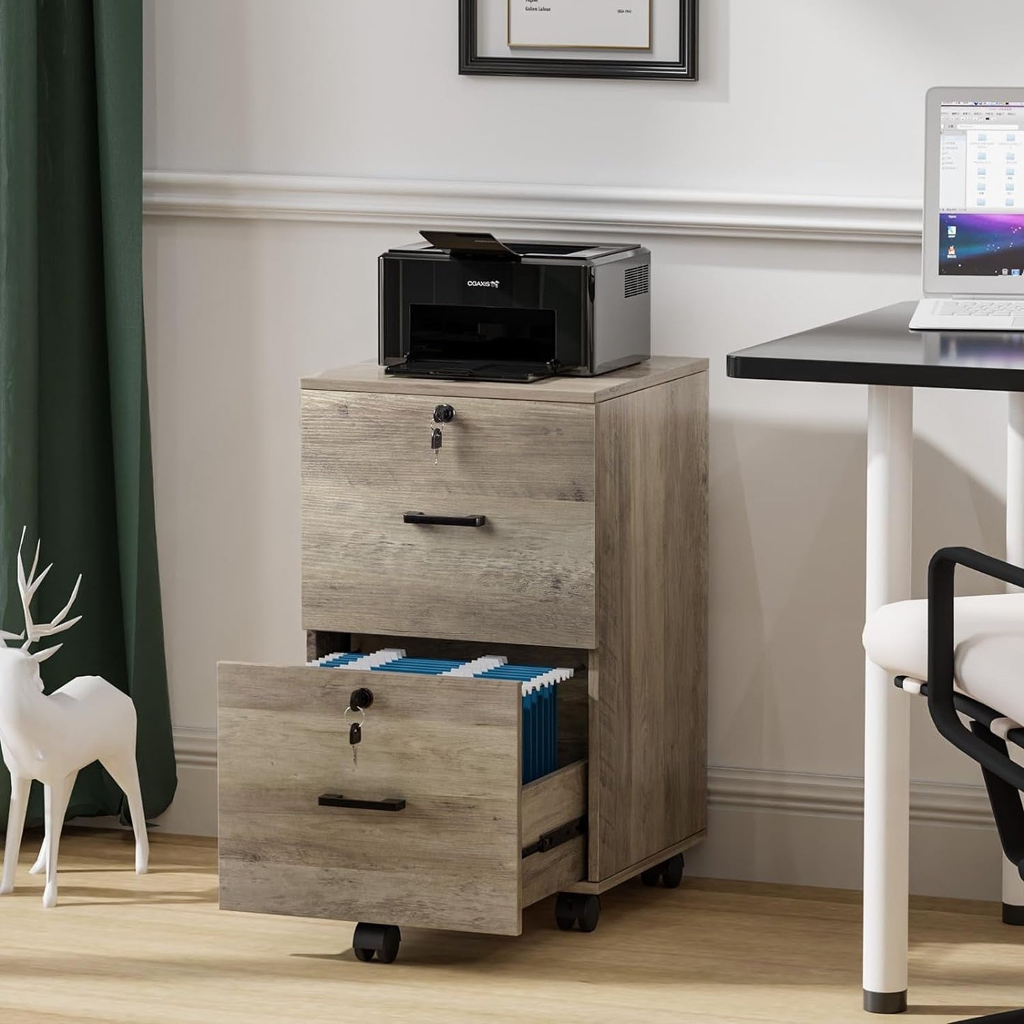 Rolling File Cabinet With Lock And Two Drawers For Letter Files