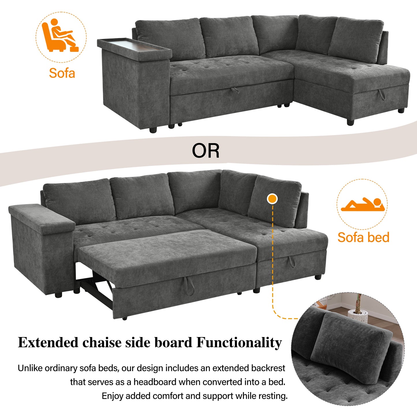 Mirod 91.5-Inch L Shaped Couch with Pull Out Bed