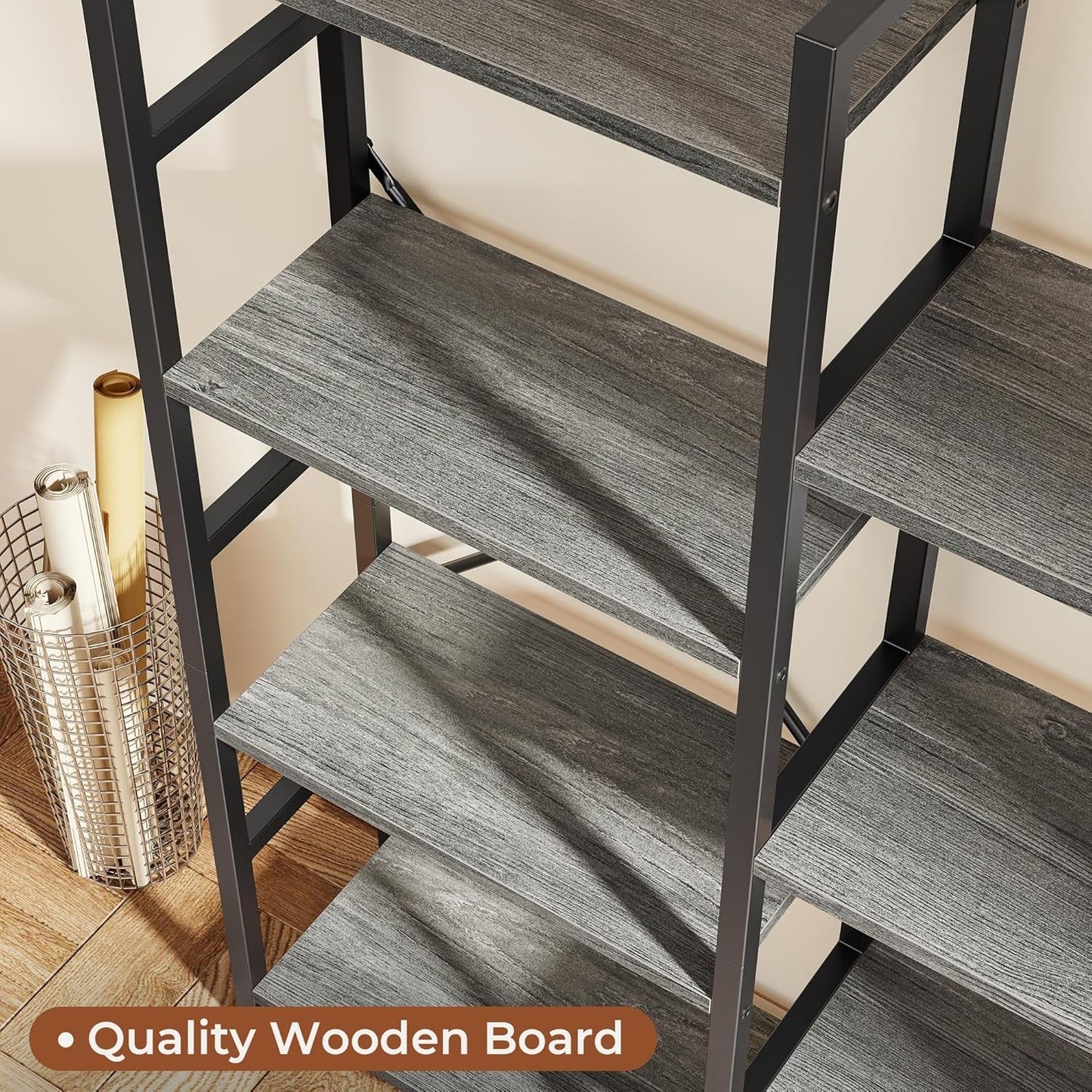 Grey 4 Tier Ladder Bookshelf With 11 Open Shelves For Home