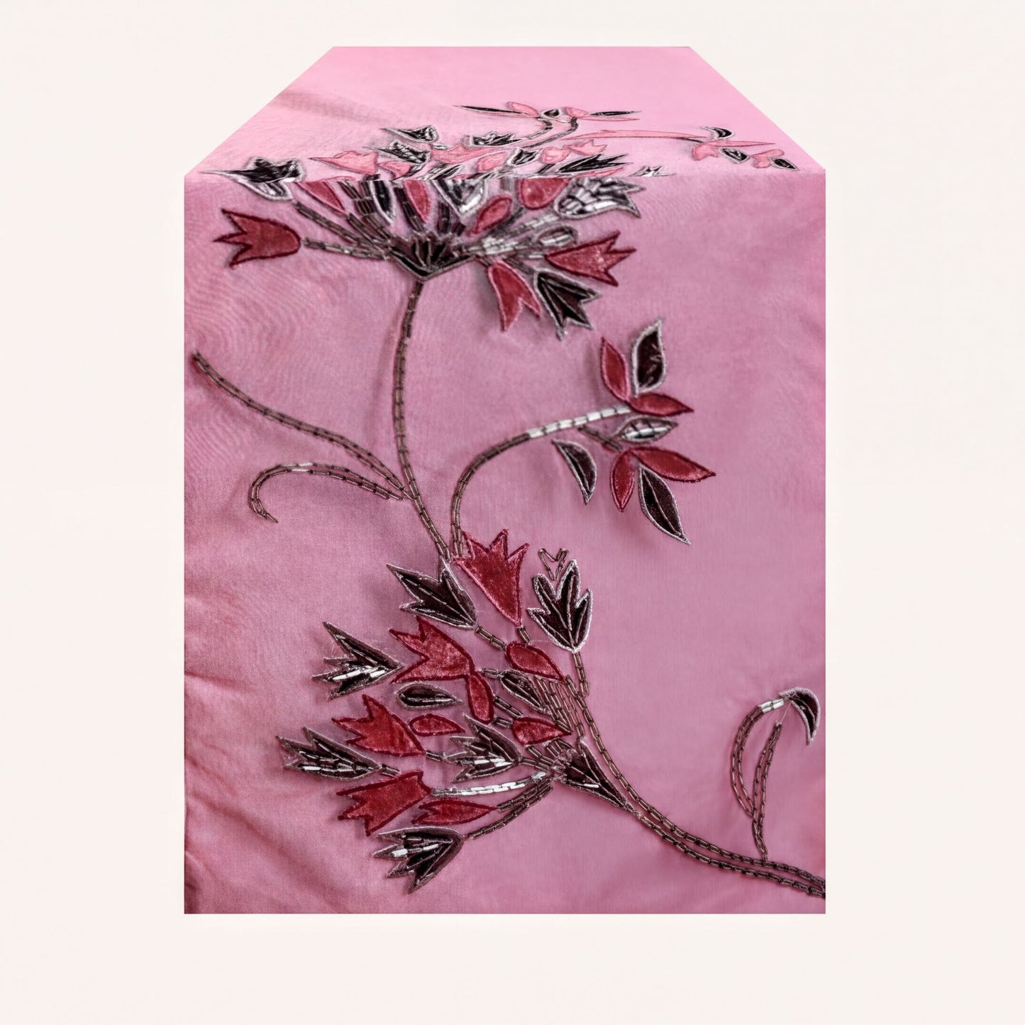 Decorative Table Runner - Embroidered Satin Backing Indoor Outdoor Table Decor