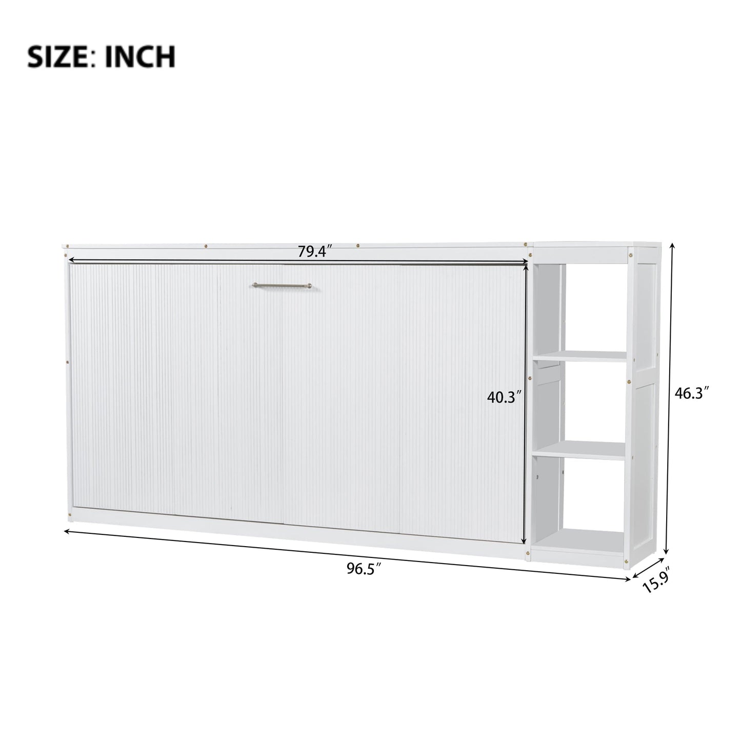Twin Size Murphy Bed with Bookshelf, White