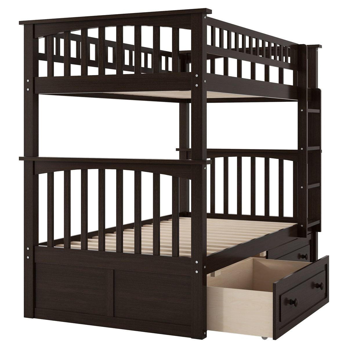 Twin Over Twin Bunk Bed with Drawers, Convertible Beds