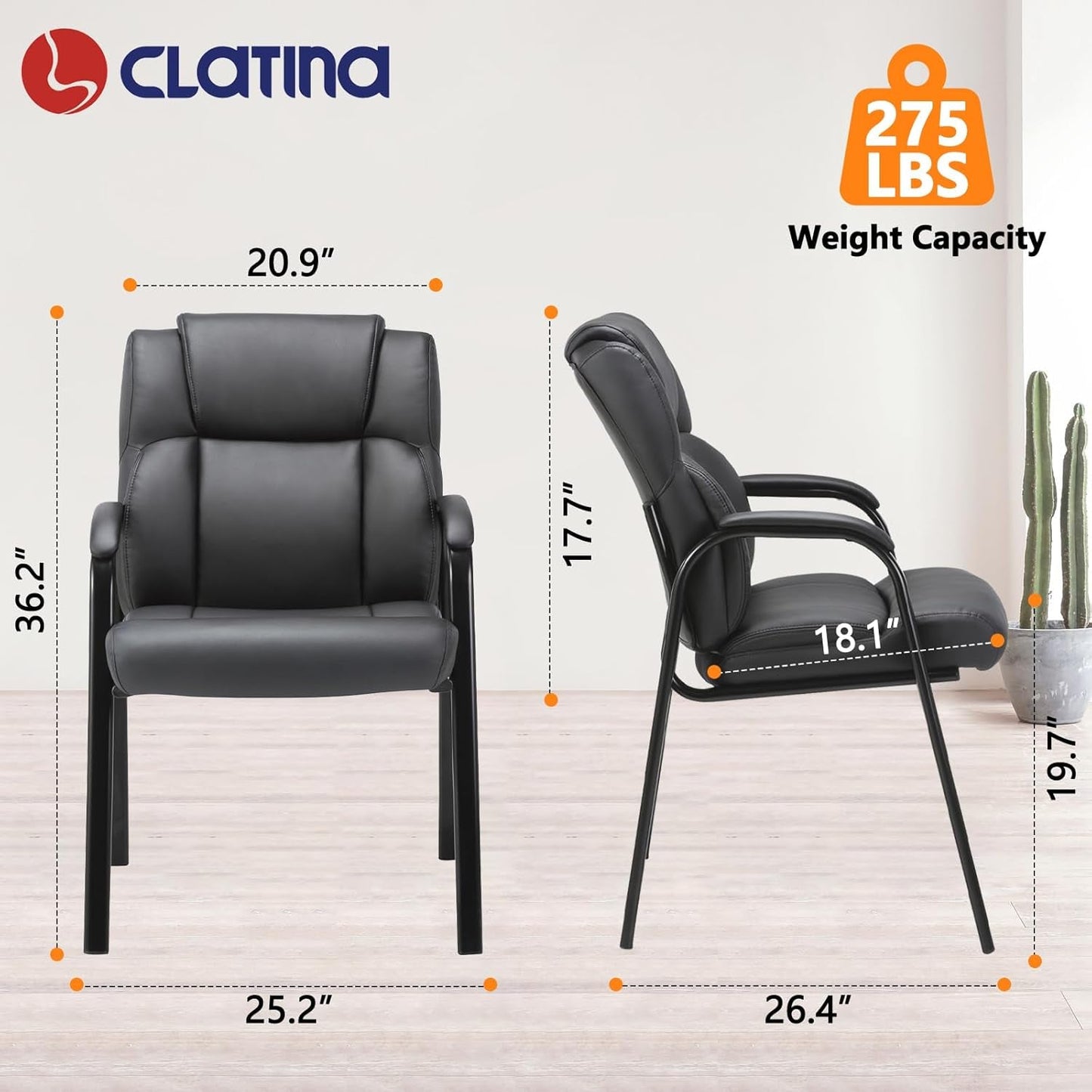 Black Leather Guest Chair 2 Pack With Padded Armrests