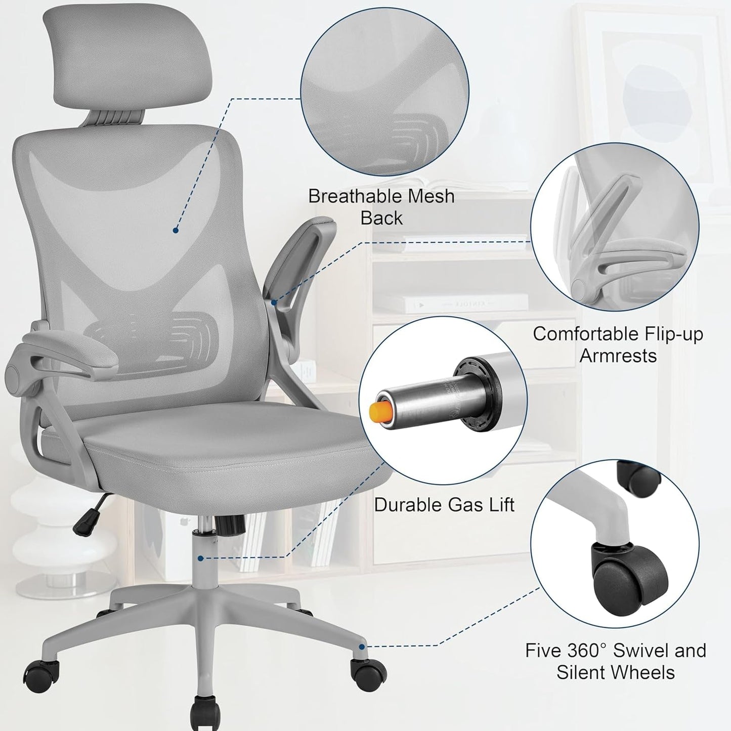 Ergonomic Mesh Office Chair With Flip Up Armrests Gray