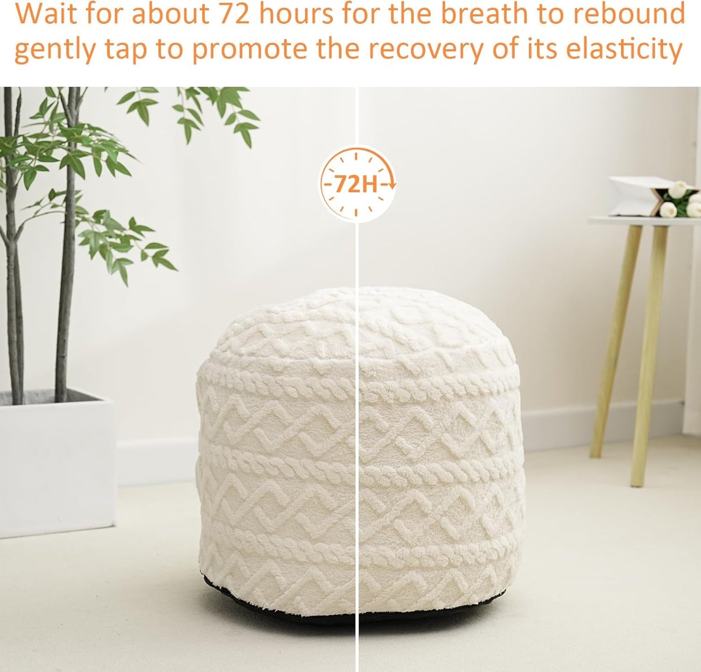 Beige Velvet Texture FauxFur Memory Foam Round Ottoman