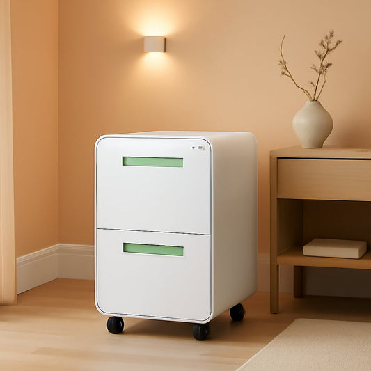 White 2 Drawer Mobile File Cabinet With Lock Under Desk