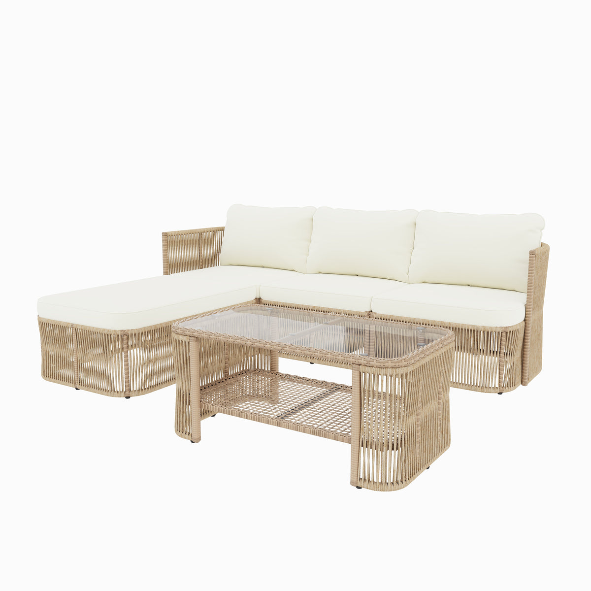 Outdoor PE Rattan Patio Furniture Set with Iron Frame, Dark