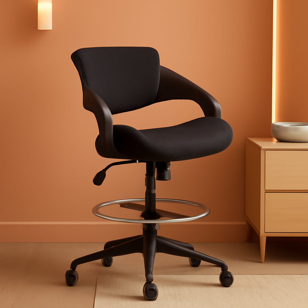 Ergonomic Drafting Chair With Lumbar Support And Foot Ring Black