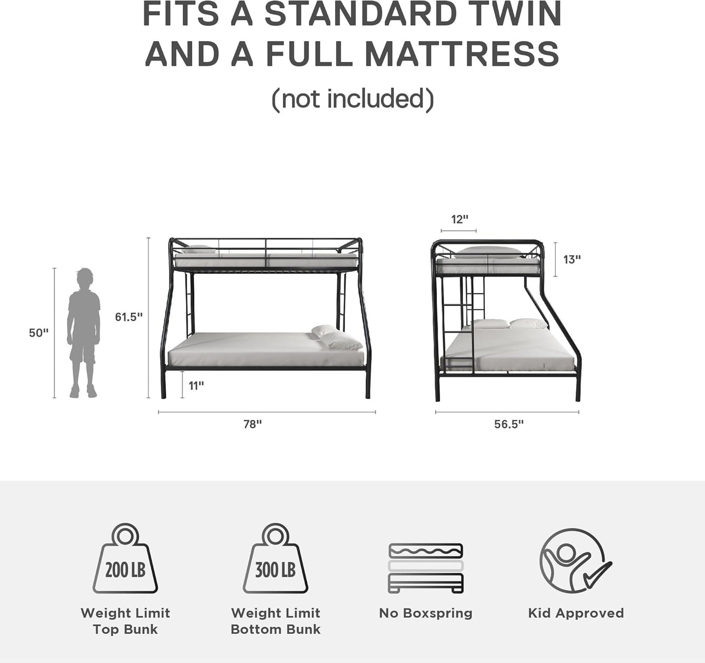 Dusty Metal Bunk Bed Frame Twin Over Full Black Finish