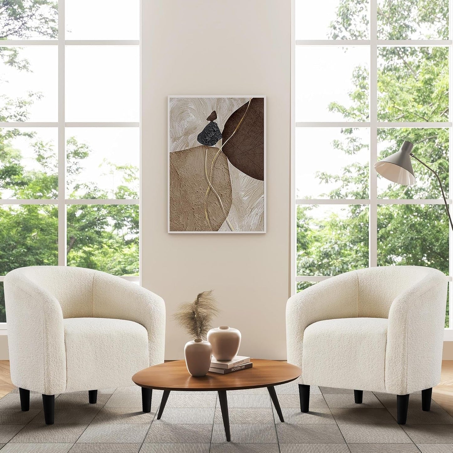 Ivory Barrel Chairs Boucle Living Room Duo Two Piece Set