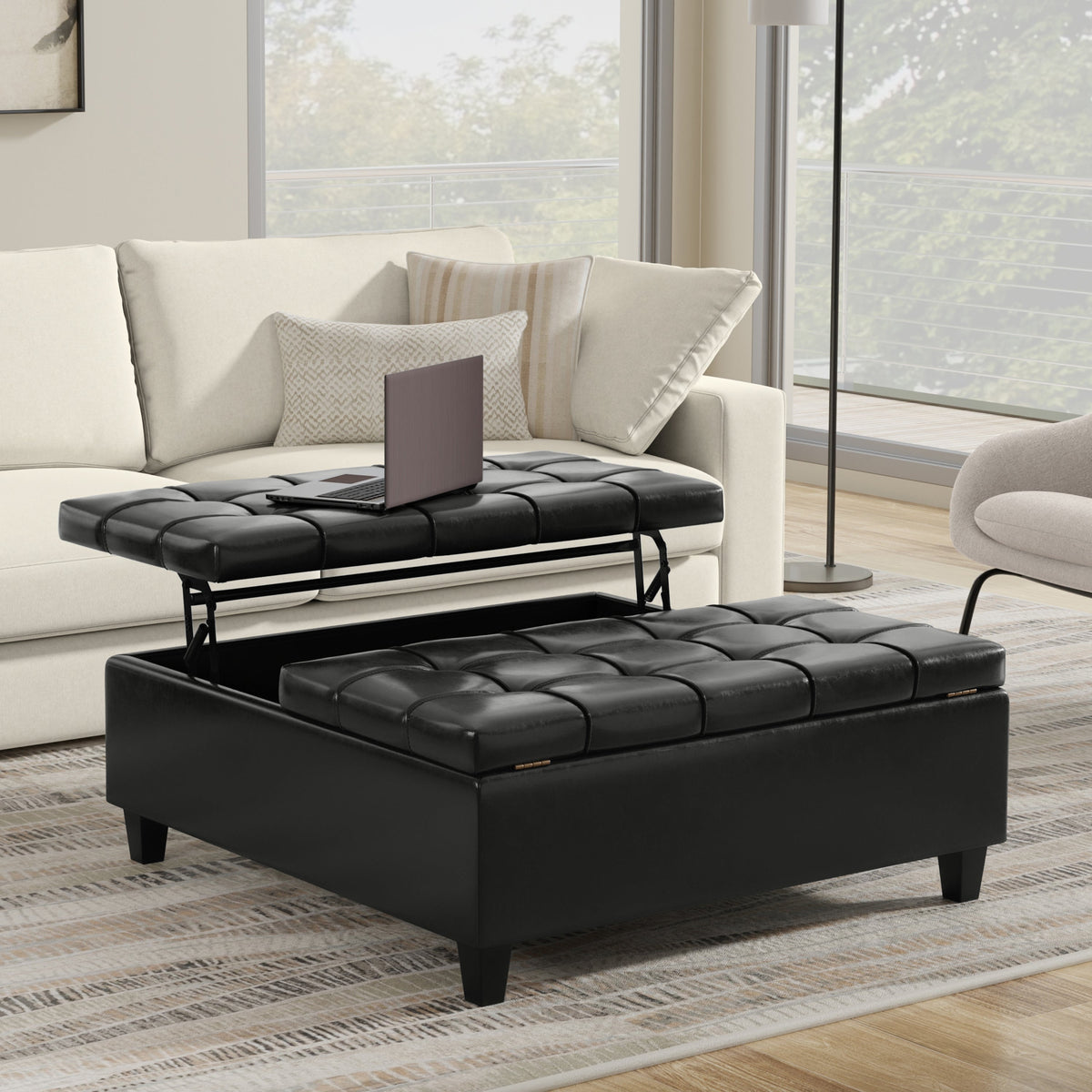 Harrison 40 Inch Wide Large Square Coffee Table Storage Ottoman