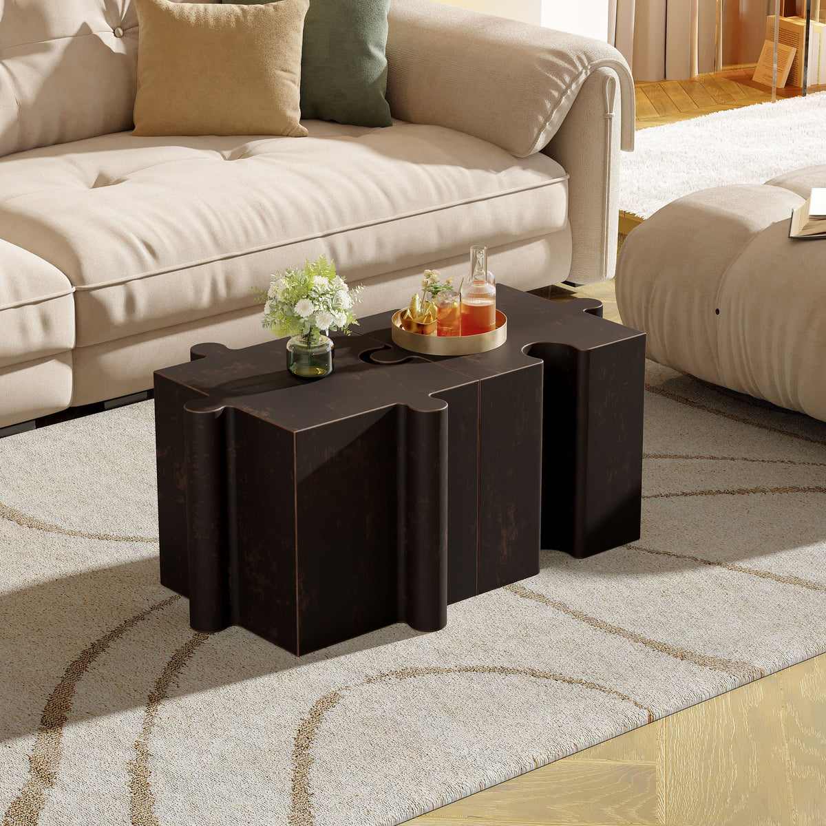 Puzzle Art Side Table, Modular Concave Edge MGO Table