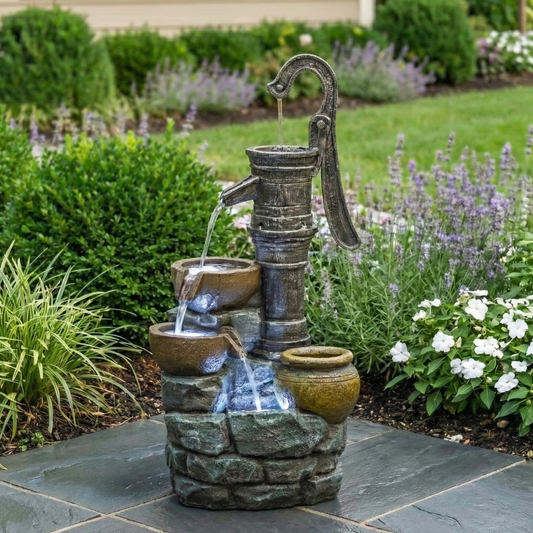 32'' H Large Outdoor Fountain with Vintage Pump