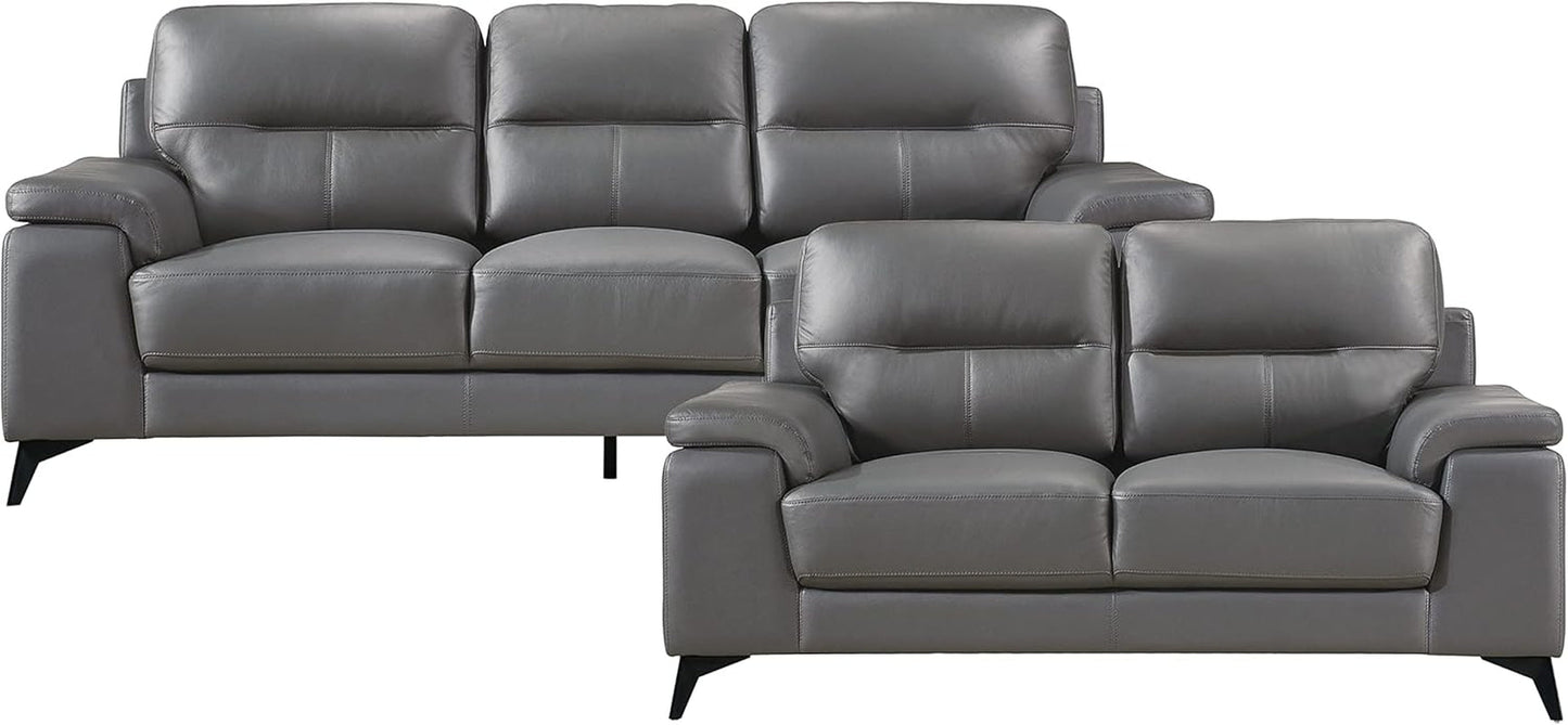 Top Grain Leather Two Piece Living Room Sofa Set Dark Gray