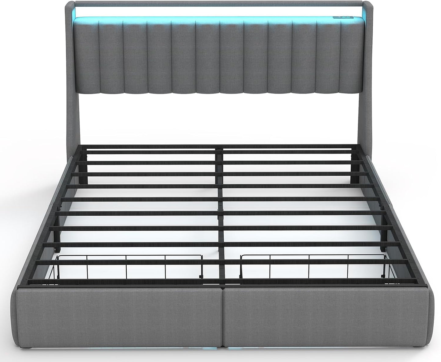 Queen Bed Frame With LED Lights And Storage Drawers