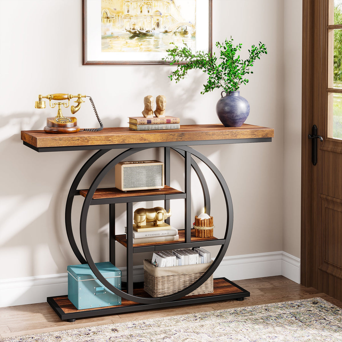 41.3" Industrial Console Table - 4-Tier Rustic Design