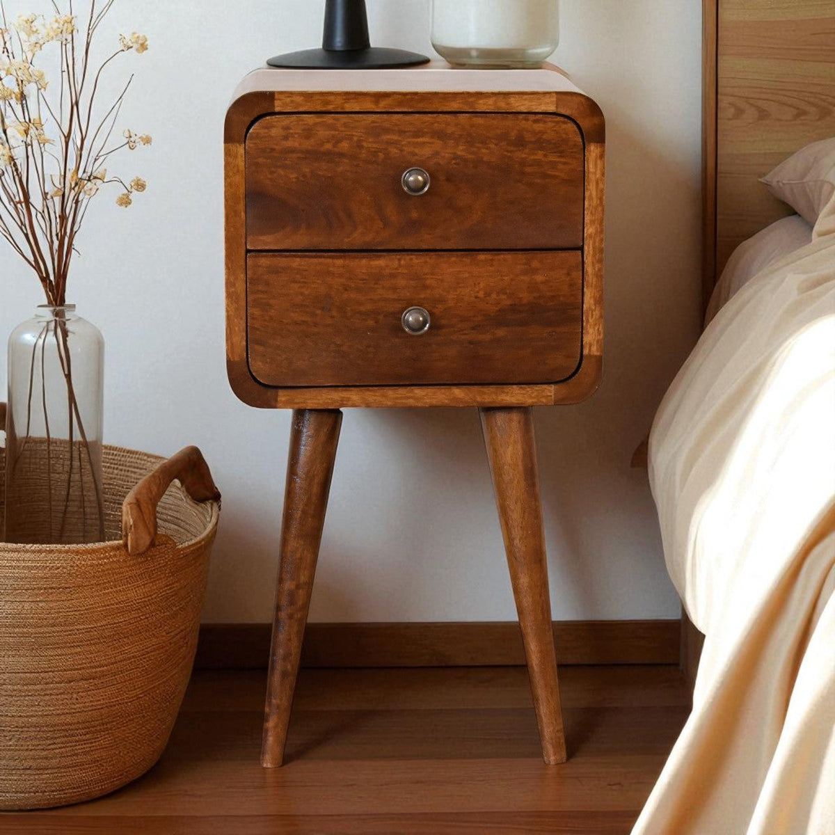 Soli Wood Mini Chestnut Curved Nightstand