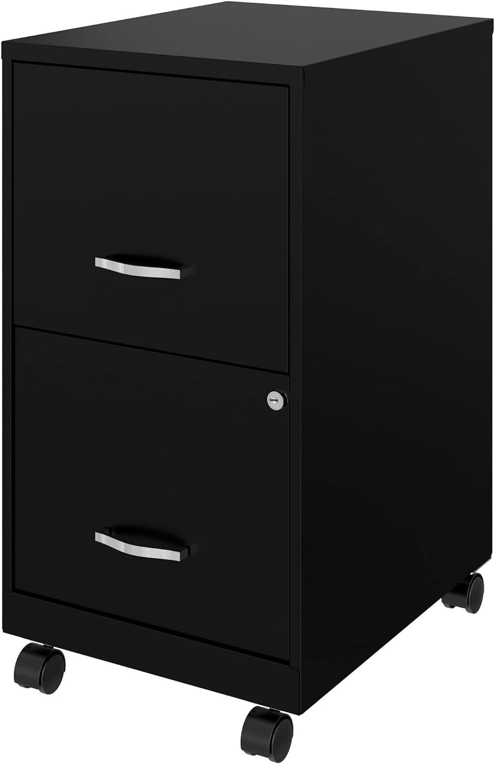 Two-Drawer Mobile File Cabinet Black With Locking Drawers 14.2 X 18 X 26.5 Inches Steel