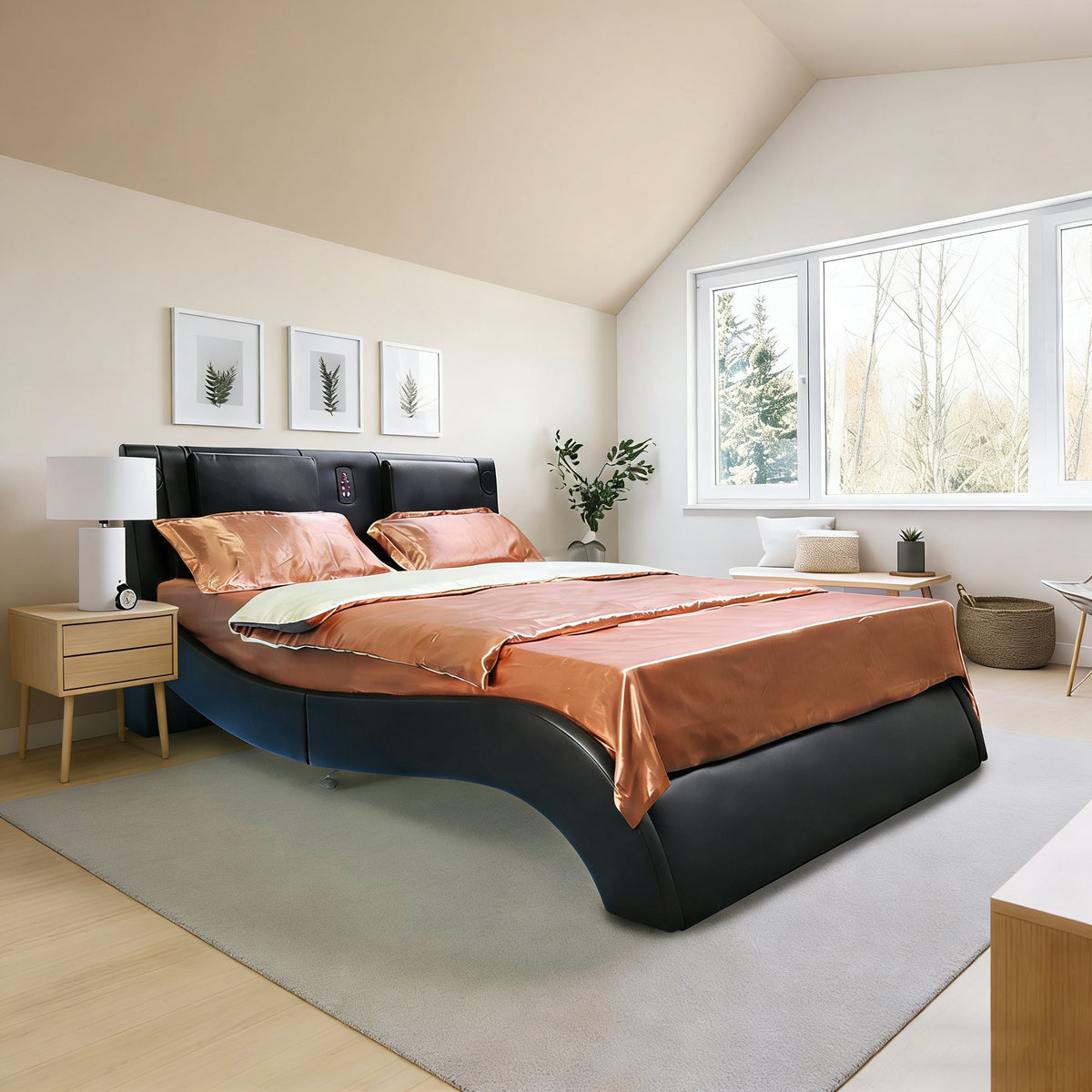 Faux Leather Upholstered Platform Bed Frame with LED Lighting