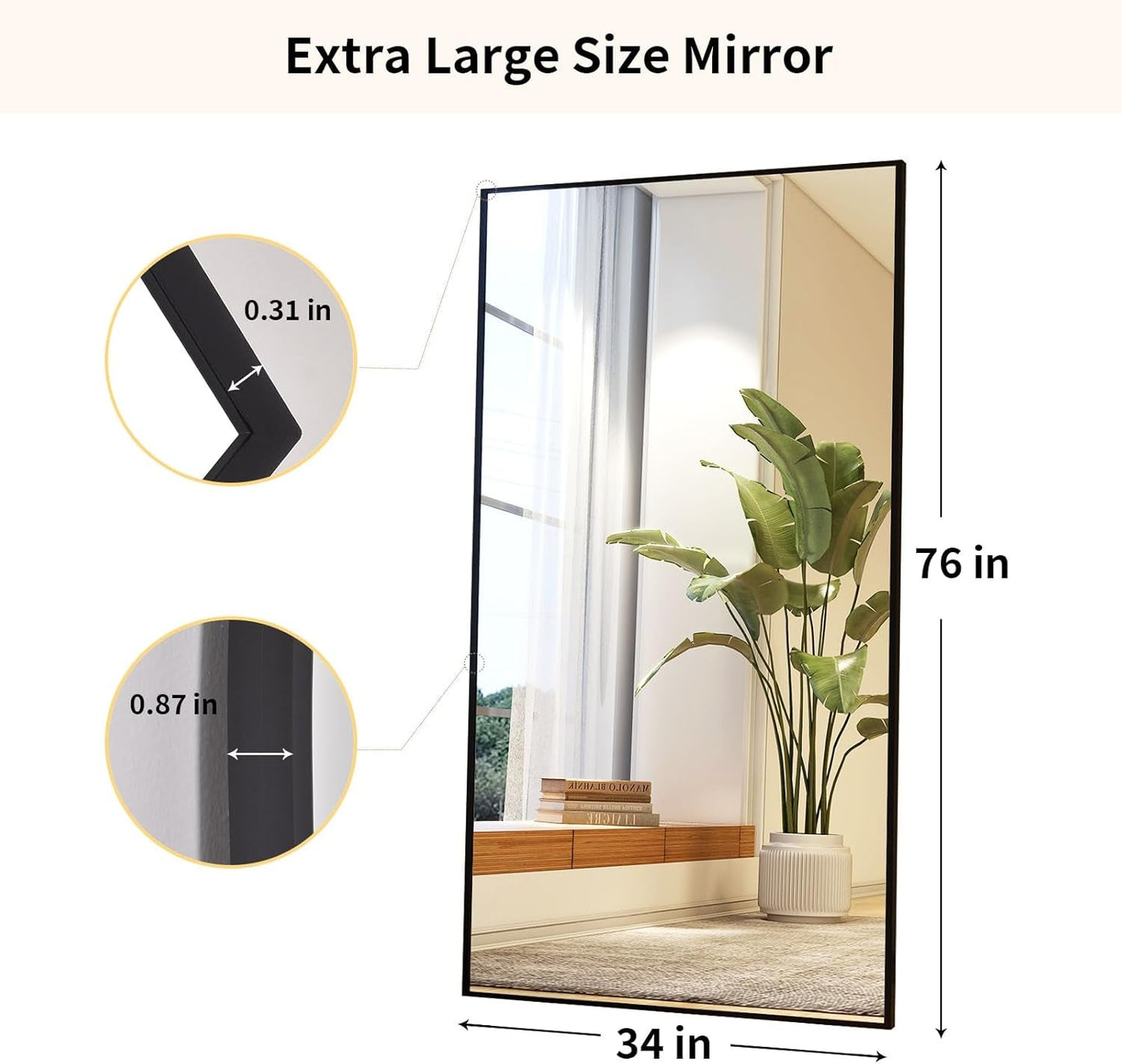 Full Length Mirror With Stand 34x76 Aluminum Frame