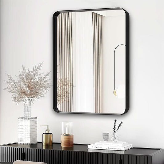 Black 40x30 Inch Metal Framed Rectangular Bathroom Mirror