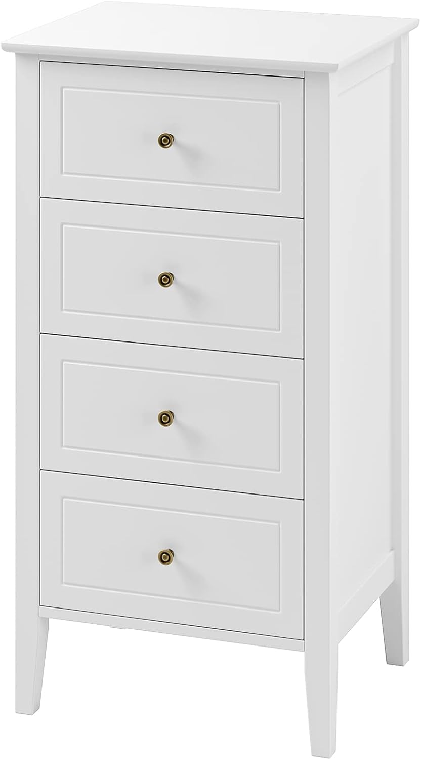 White Antique Four Drawer Dresser With Hardwood Storage