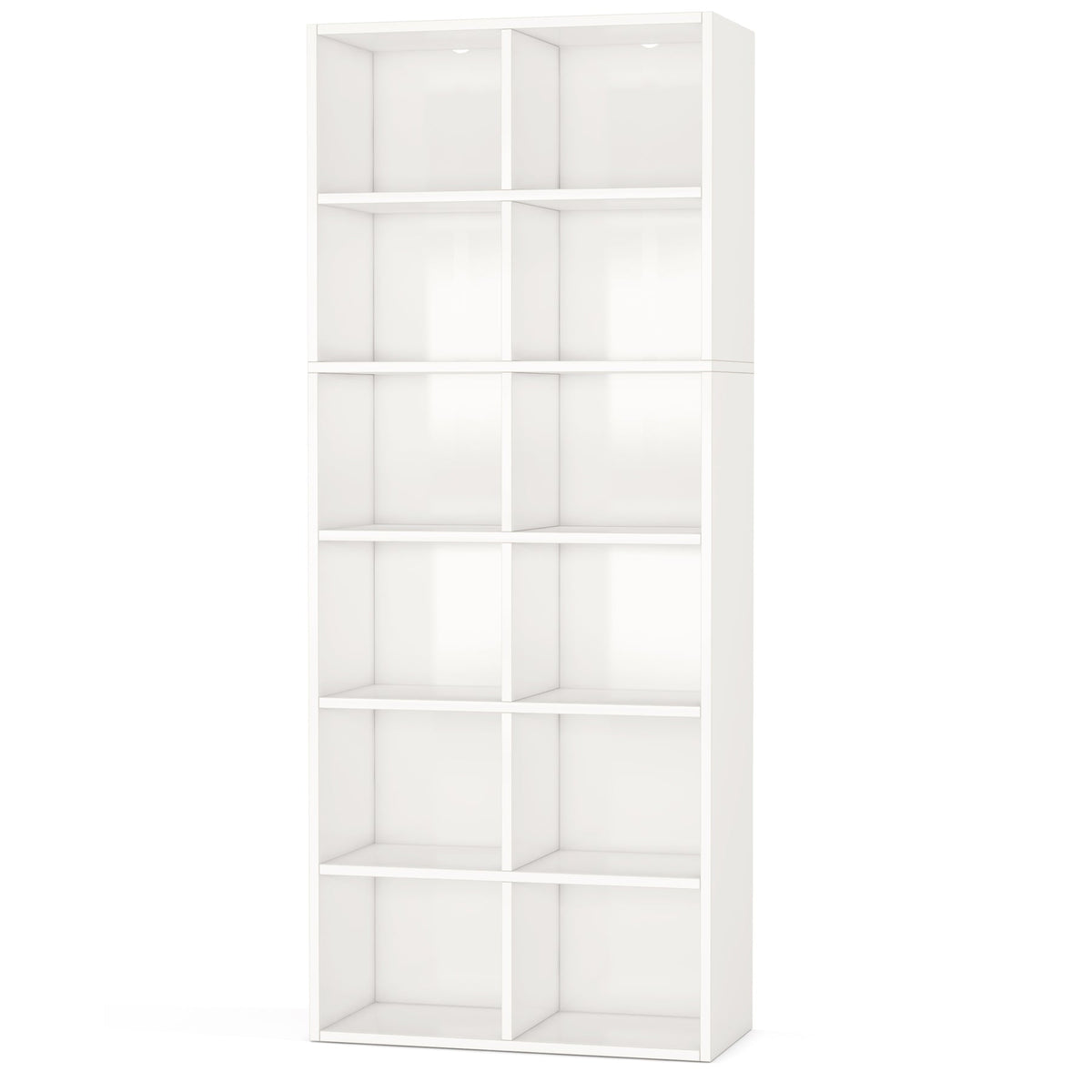71.65" White Narrow 12-Cube Modern Bookcase