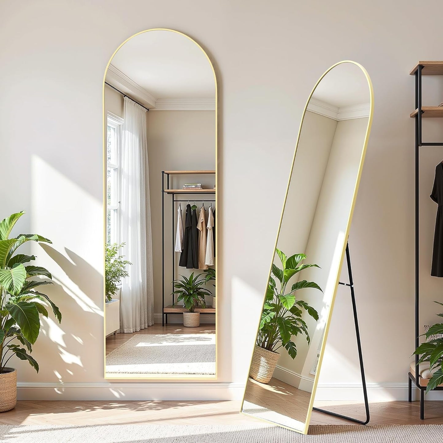 Arched Full Length Mirror 64x21 In Gold For Wall Bedroom Living Room