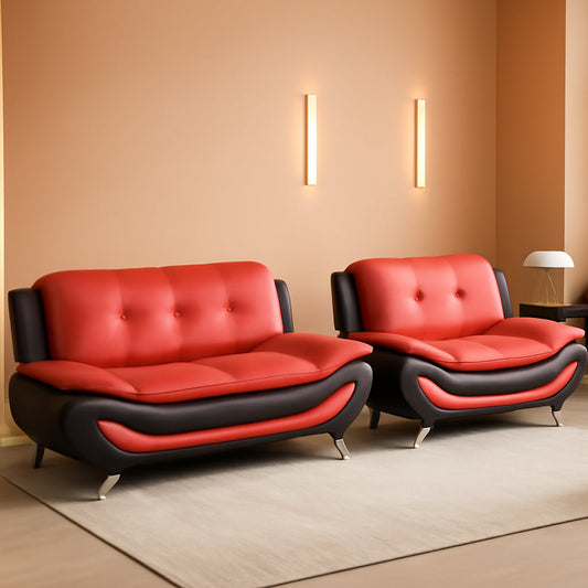 Faux Leather Sofa And Loveseat Set Red 2 Piece