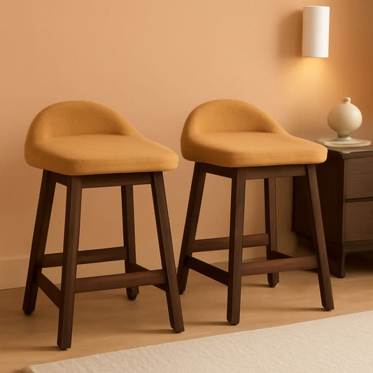 Mustard Brown Upholstered Counter Height Bar Stool Set Of 2