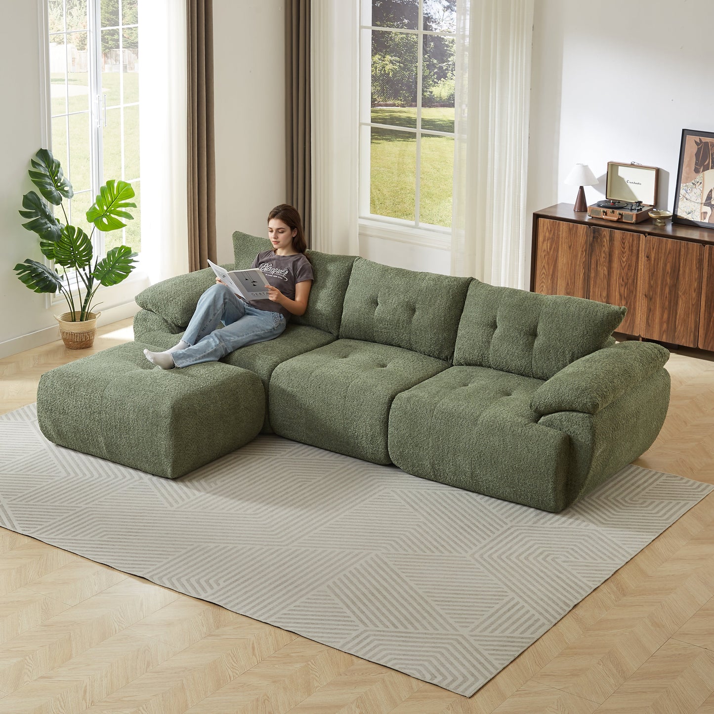 Large Modern 3-Seater Chenille Sofa
