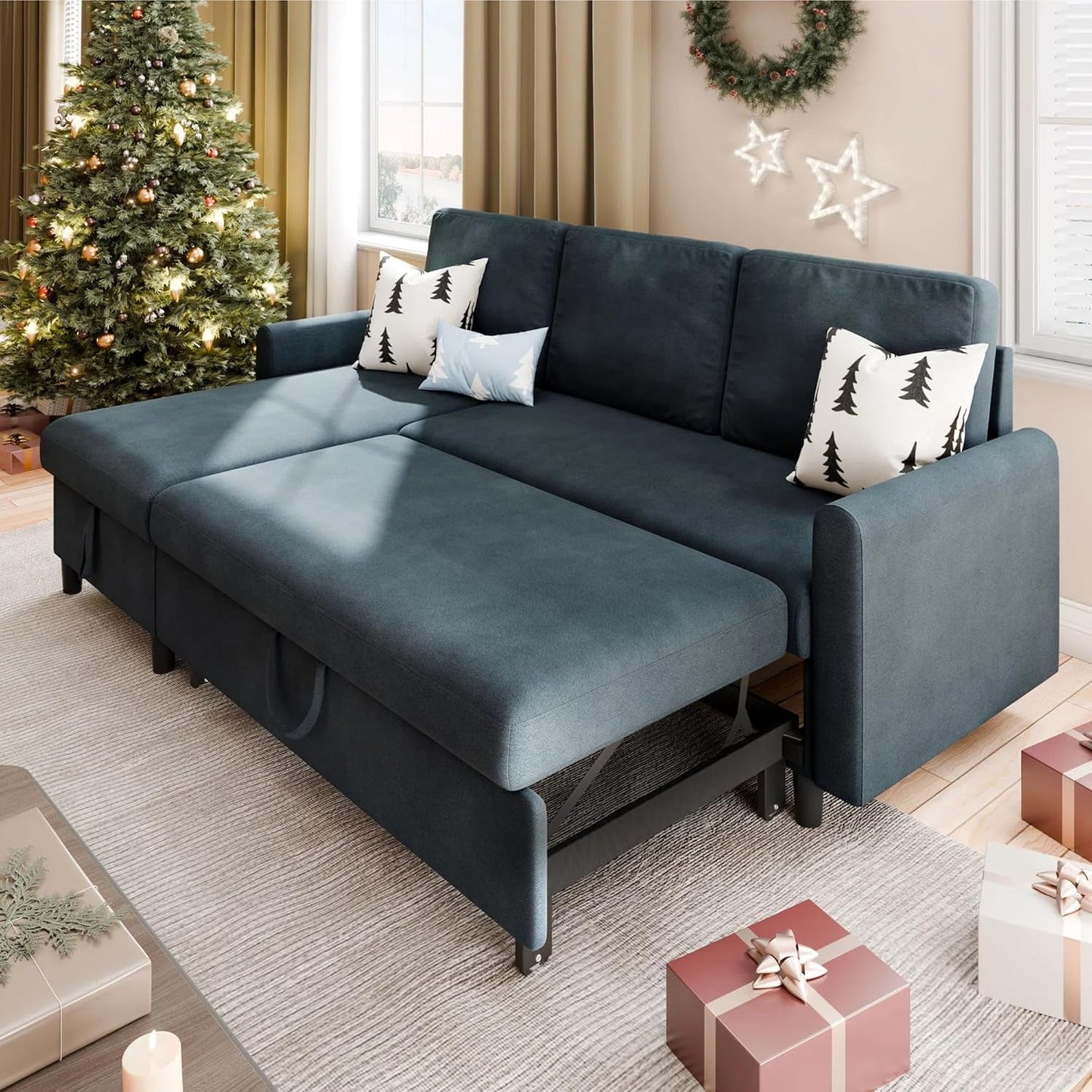 Dark Grey LShaped Convertible Sleeper Sofa Durable