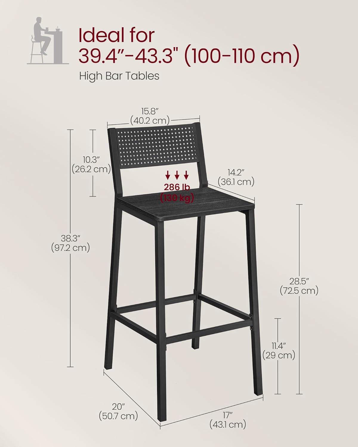 Industrial Charcoal Gray Bar Stools Set Of 2 for Kitchen