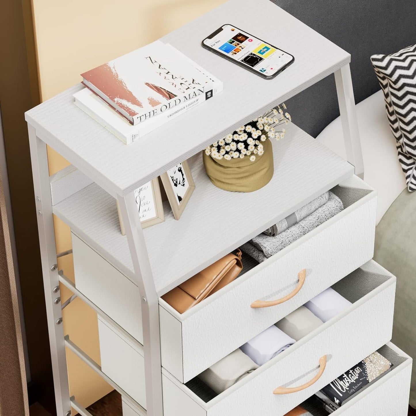 White Dresser With 5 Drawers And Wood Top Bedroom Storage